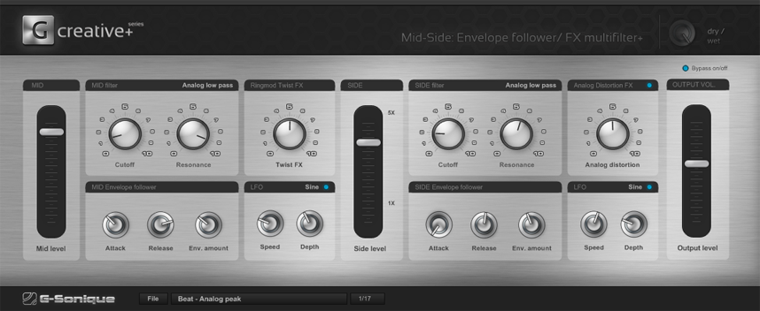 Mid-Side: Envelope follower / FX Multifilter - Funky creative VST effect
